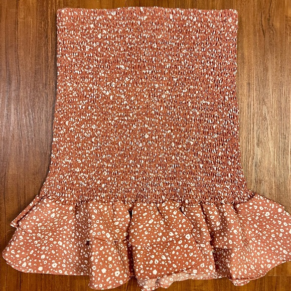 Fashion Nova Rust Floral print Smock Crop top and Ruffle Mini Skirt Set XS - Picture 4 of 5